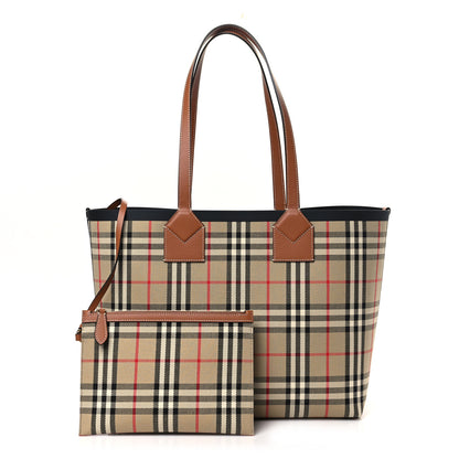 Burberry Cotton Vintage Check Medium London Tote Bag Briar Brown Black 1 of 9