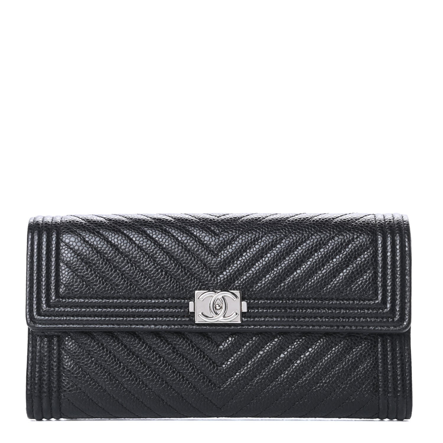 Chanel Caviar Chevron Quilted Boy Flap Wallet Black 1 of 10