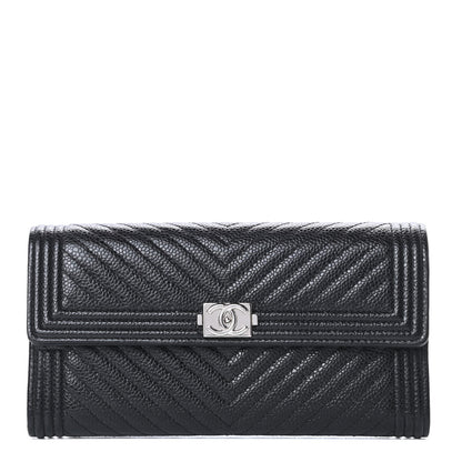 Chanel Caviar Chevron Quilted Boy Flap Wallet Black 1 of 10