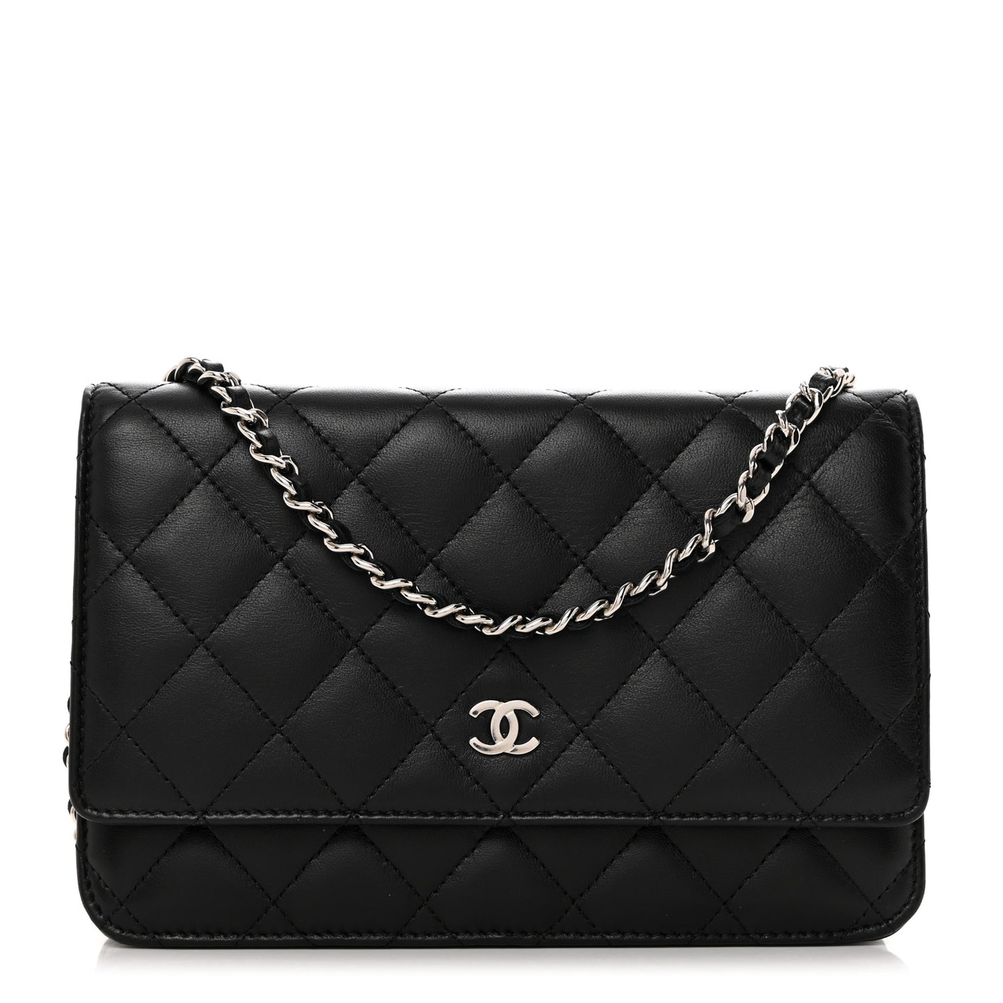 Lambskin Quilted Wallet On Chain WOC Black