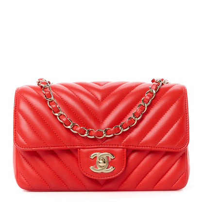 Chanel Lambskin Chevron Quilted Mini Rectangular Flap Red 1 of 12