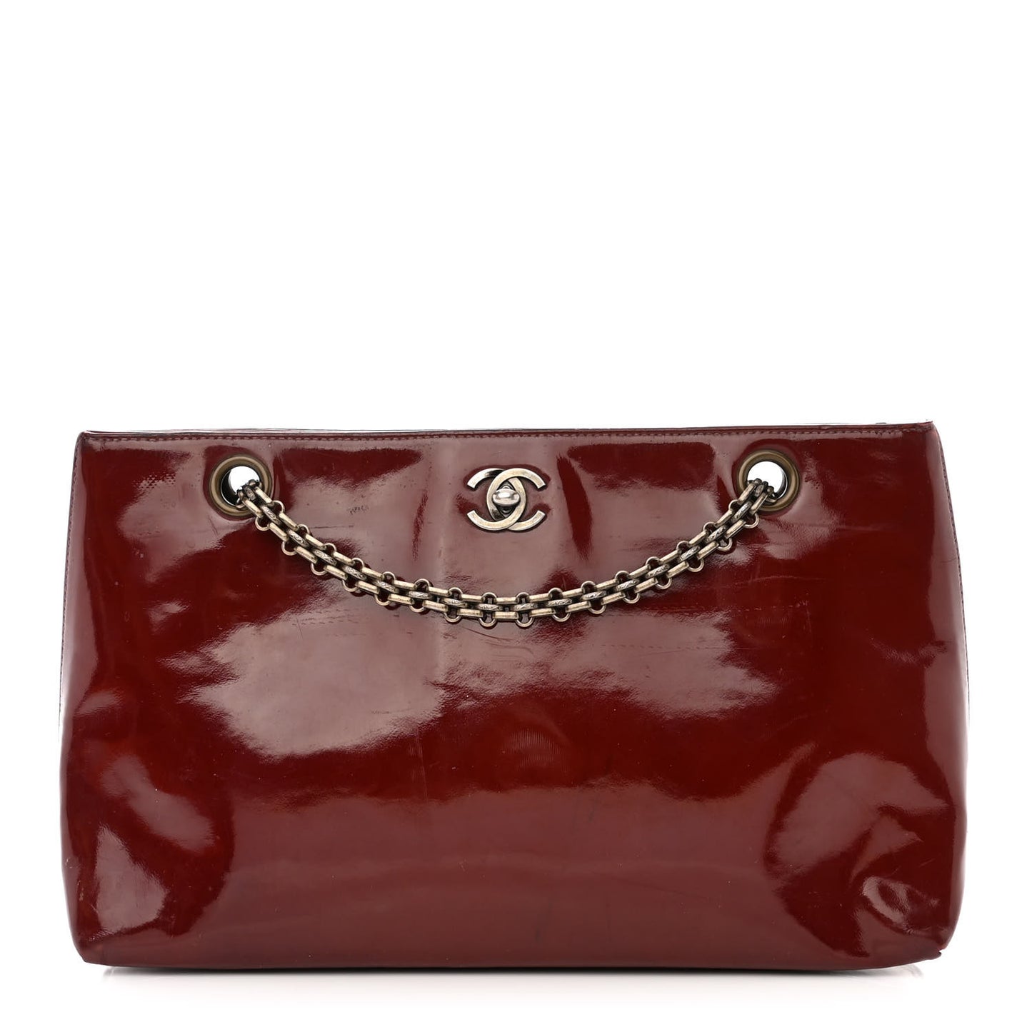 Patent Bijoux Chain Shoulder Bag Rust Red