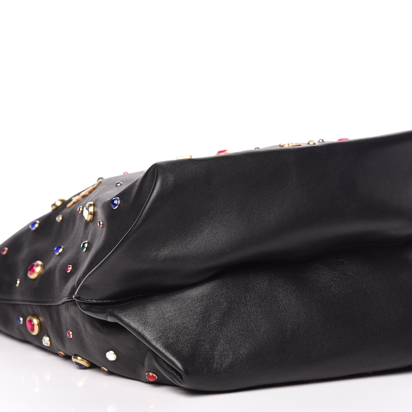Lambskin Charm Studded Teddy Drawstring Bag Black