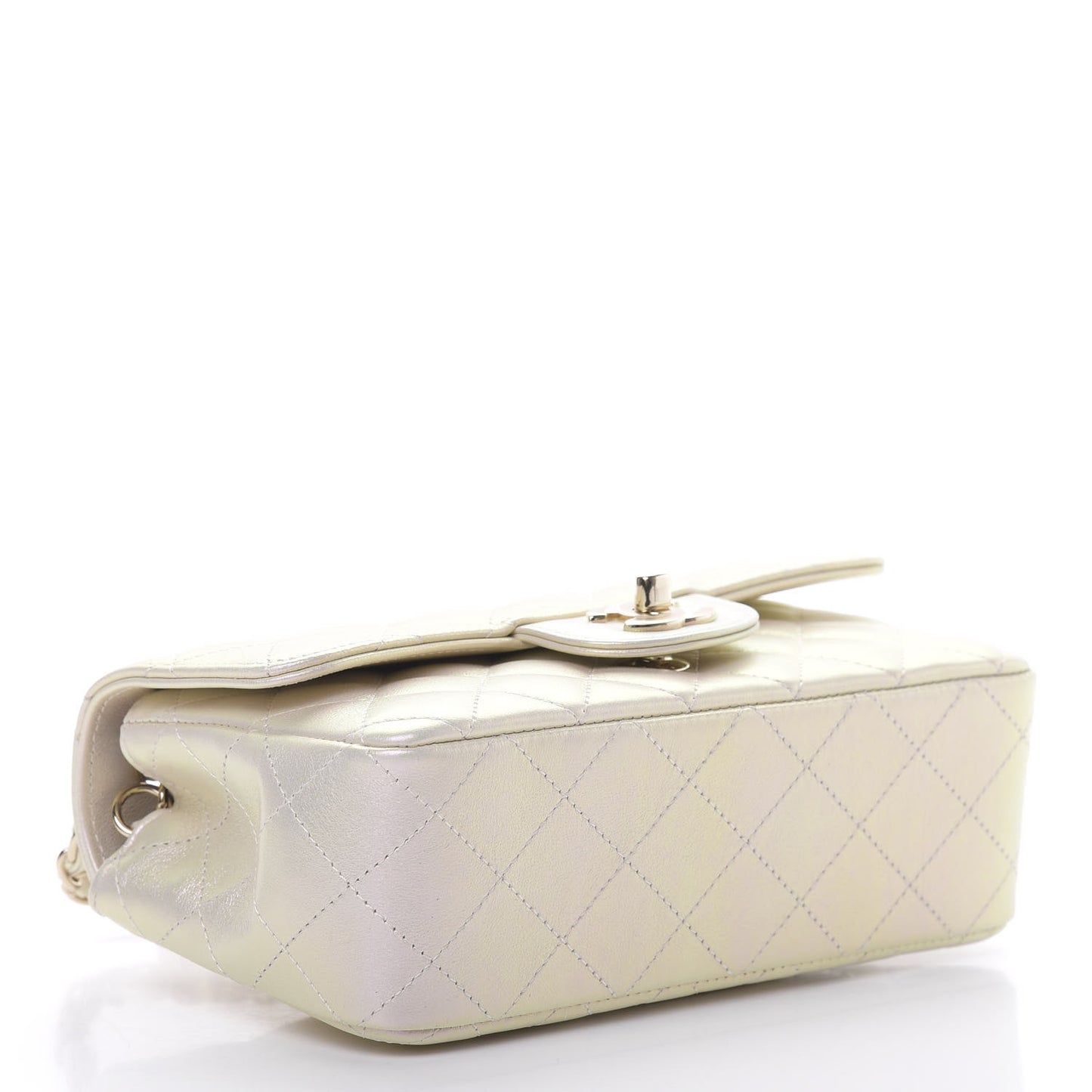 Iridescent Lambskin Quilted Mini Rectangular Flap Ivory