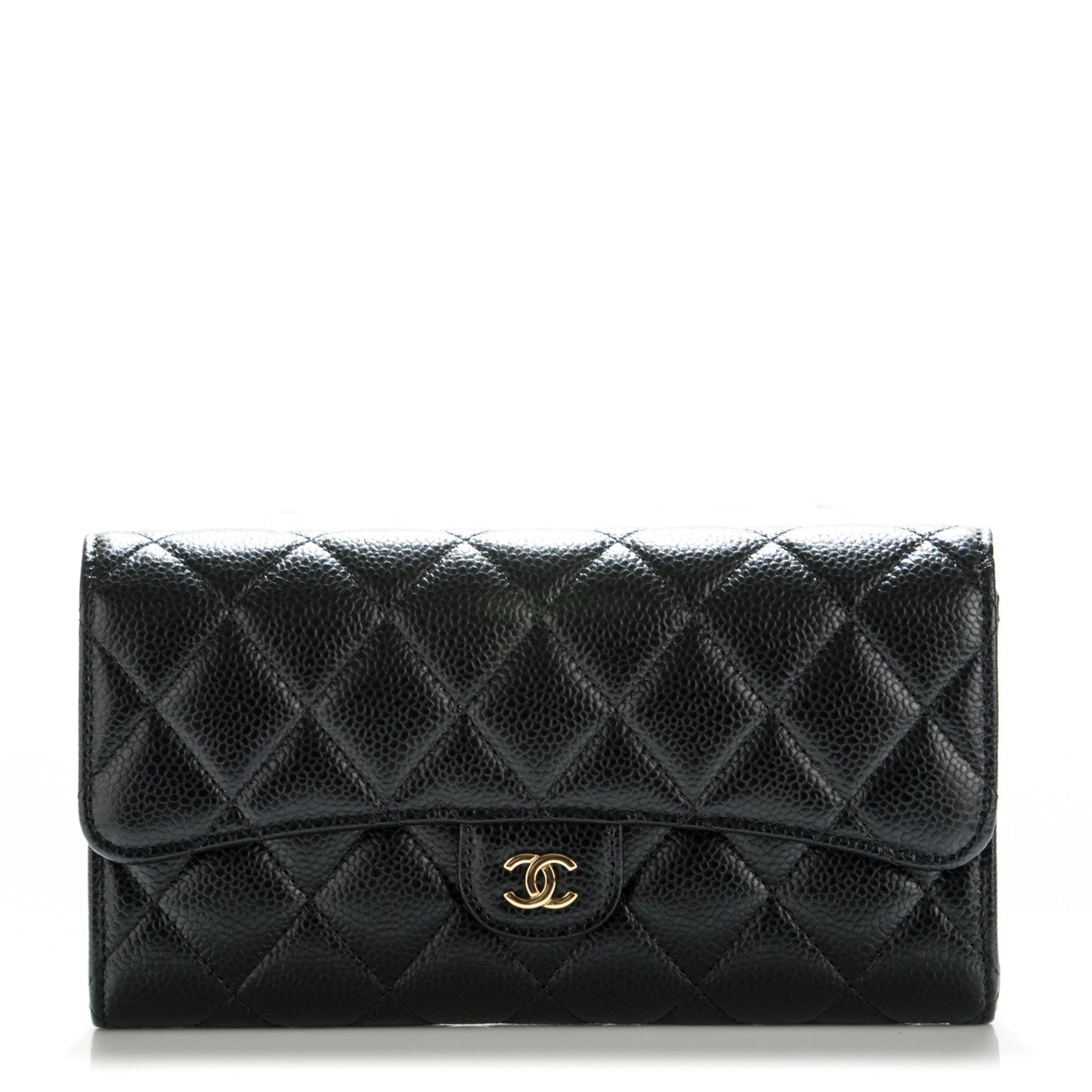 Caviar Quilted Large Gusset Flap Wallet Black
