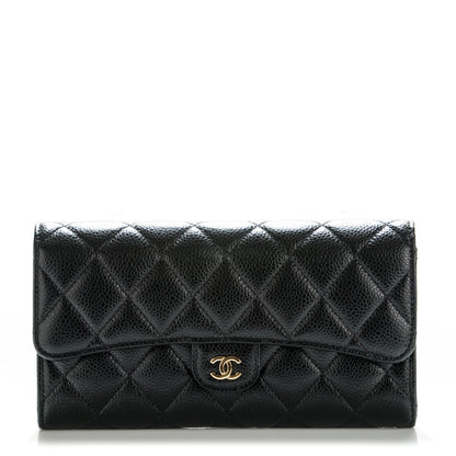 Chanel Caviar Quilted Large Gusset Flap Wallet Black 1 of 8