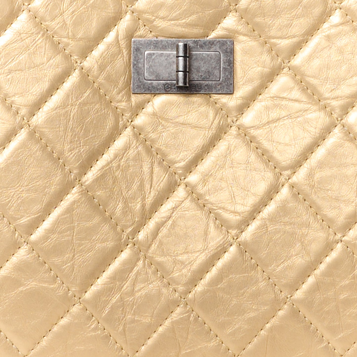 Metallic Aged Calfskin Quilted Reissue 2.55 Tote Light Gold