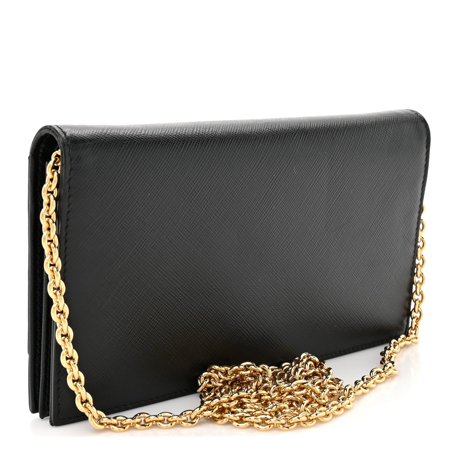 Salvatore Ferragamo Hammered Calfskin Vara Bow Chain Wallet Black White 3 of 11