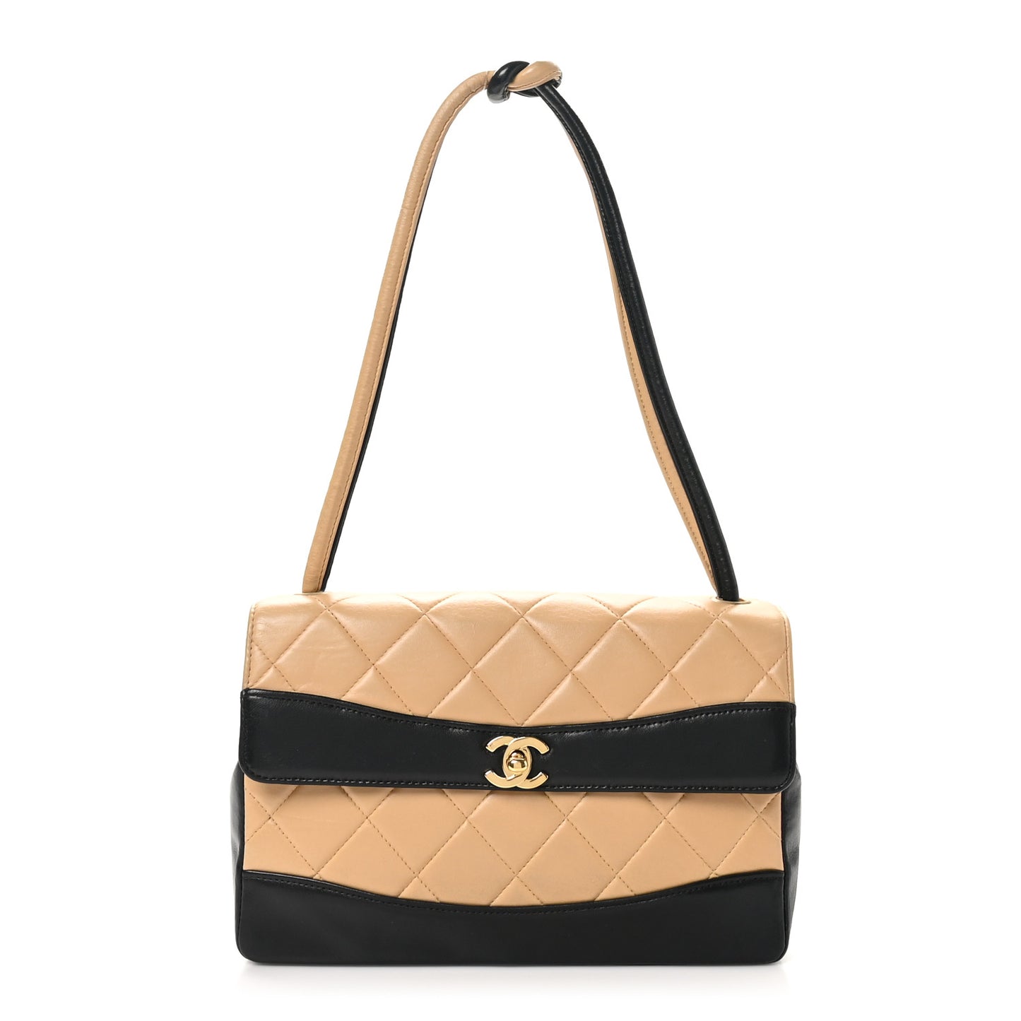 Lambskin Quilted Medium Single Flap Beige Black