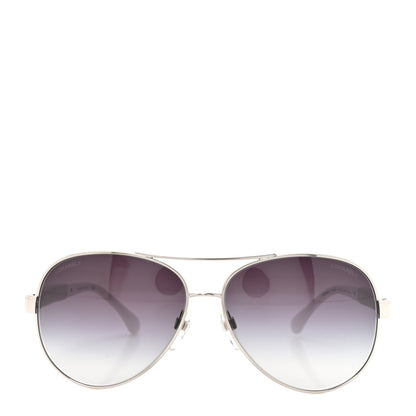 Chanel Lambskin Quilted CC Aviator Sunglasses 4195-Q White Silver 2 of 8