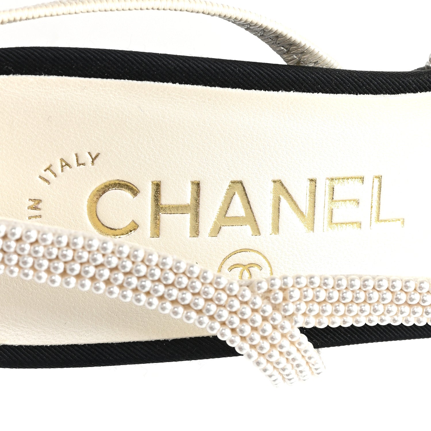 Chanel Pearl Patent Cap Toe CC Slingback Pumps 37 Ivory Black 9 of 10