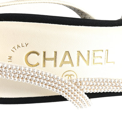 Chanel Pearl Patent Cap Toe CC Slingback Pumps 37 Ivory Black 9 of 10