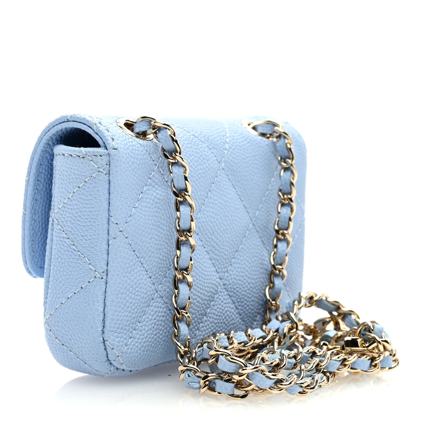 Caviar Quilted Mini Chain Belt Bag Light Blue