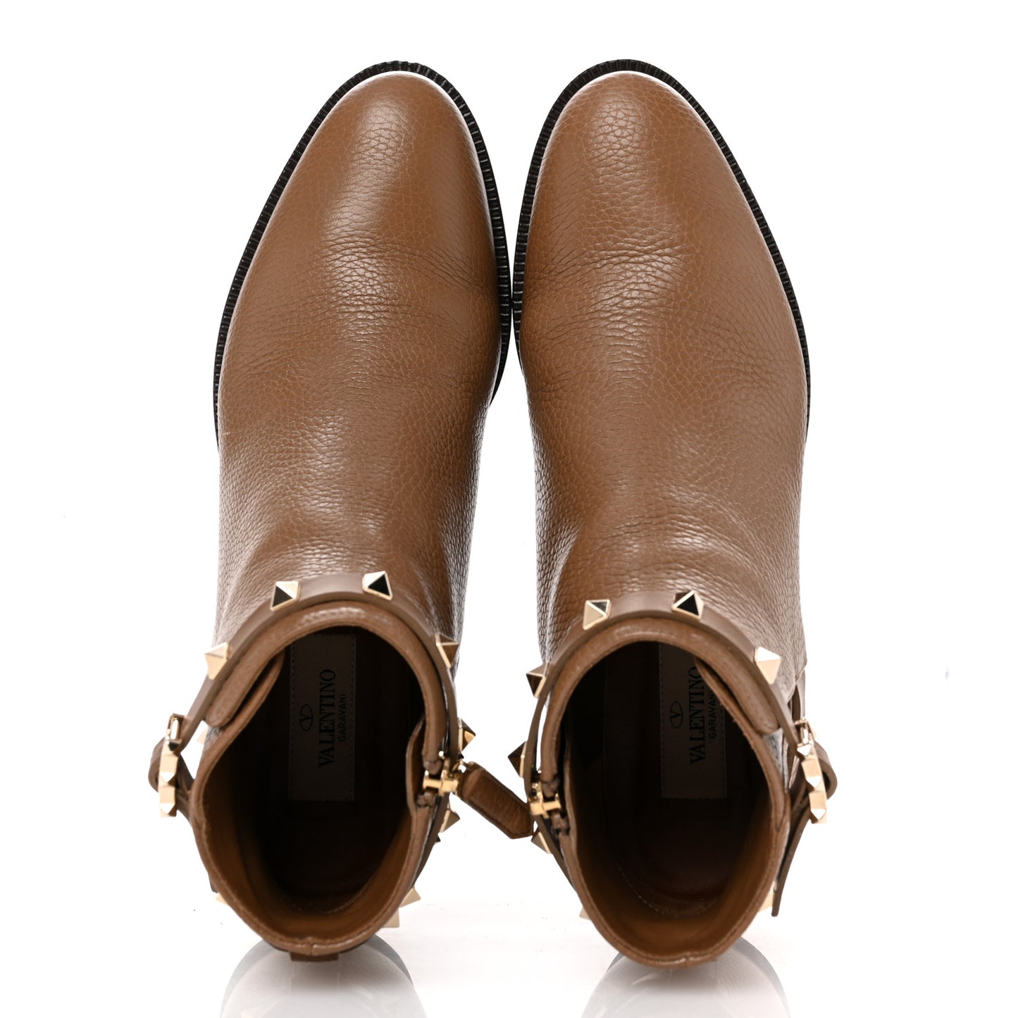 Grained Calfskin Rockstud Single Buckle 35mm Cowboy Ankle Boots 38.5 Nocciola