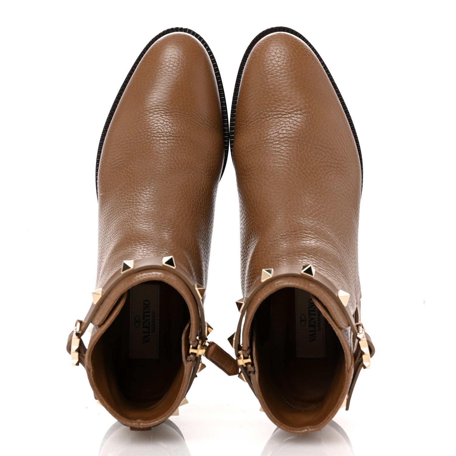 Valentino Garavani Grained Calfskin Rockstud Single Buckle 35mm Cowboy Ankle Boots 38.5 Nocciola 2 of 11
