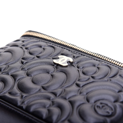 Chanel Lambskin Camellia Embossed Small Vanity Case With Chain Black 11 of 14