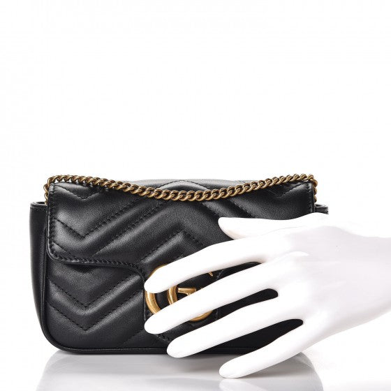Gucci Calfskin Matelasse Super Mini GG Marmont Shoulder Bag Black 3 of 9