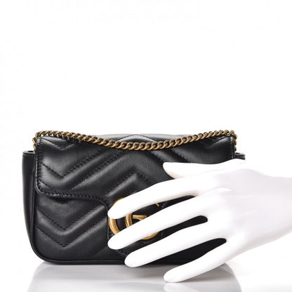 Gucci Calfskin Matelasse Super Mini GG Marmont Shoulder Bag Black 3 of 9