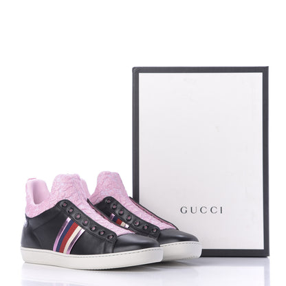 Gucci Calfskin Lace Ayers Sylvie Web Womens New Ace High Top Sneakers 39.5 Black 10 of 10
