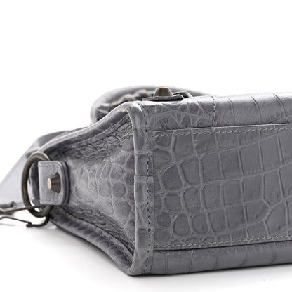 Balenciaga Calfskin Crocodile Embossed Classic Hardware Mini City Gris Beton 10 of 12