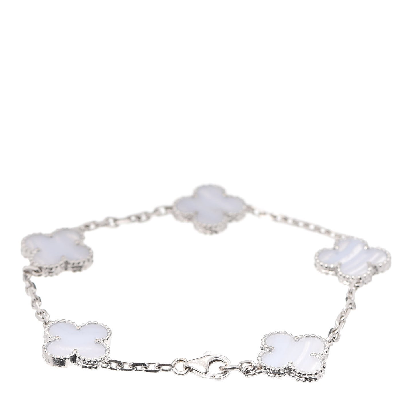 18K White Gold Chalcedony 5 Motifs Vintage Alhambra Bracelet