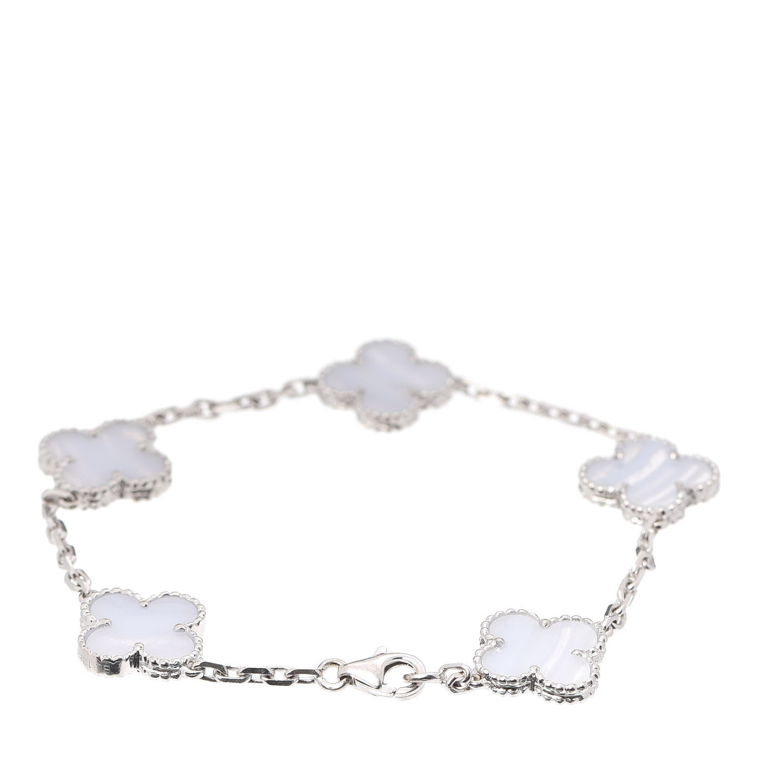 Van Cleef & Arpels 18K White Gold Chalcedony 5 Motifs Vintage Alhambra Bracelet 3 of 7