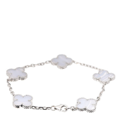 Van Cleef & Arpels 18K White Gold Chalcedony 5 Motifs Vintage Alhambra Bracelet 3 of 7