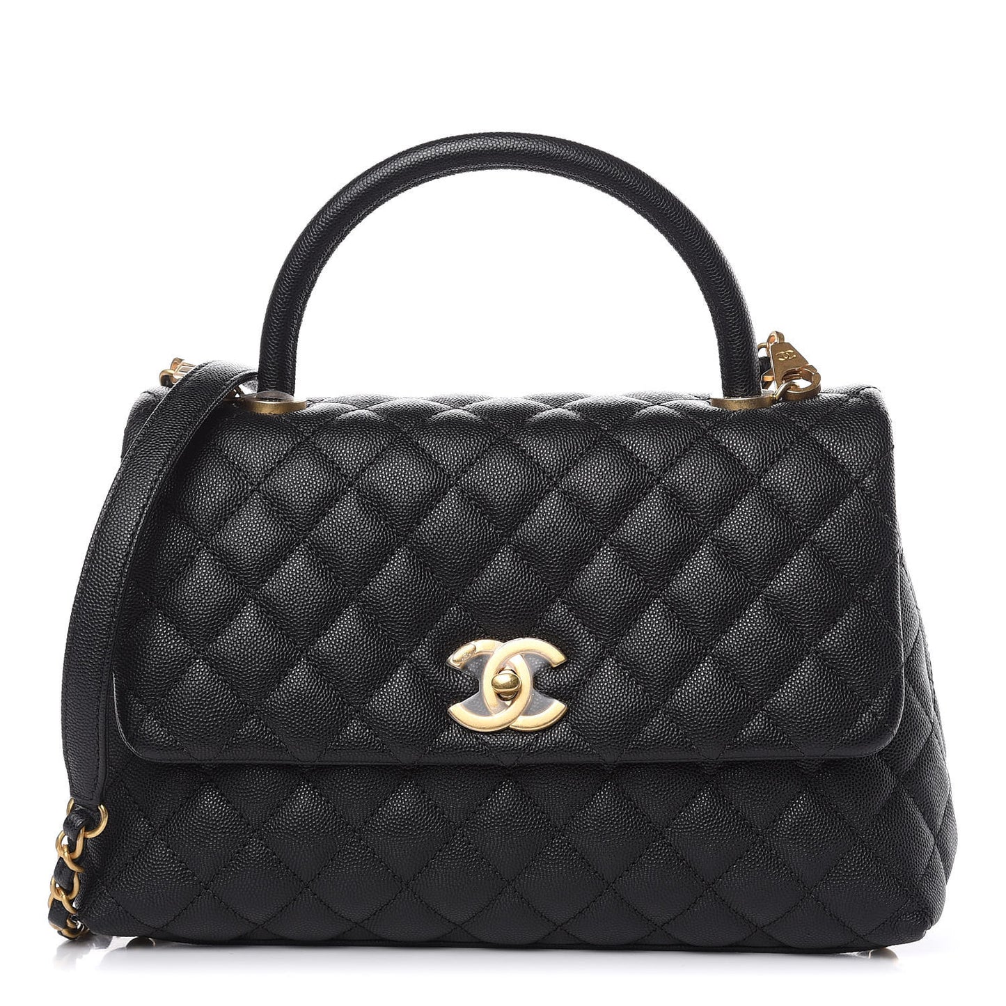 Caviar Quilted Small Coco Handle Flap Black