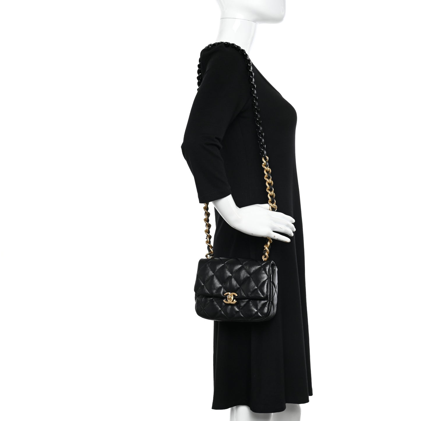 Lambskin Quilted Mini Lacquered Chain Flap Black