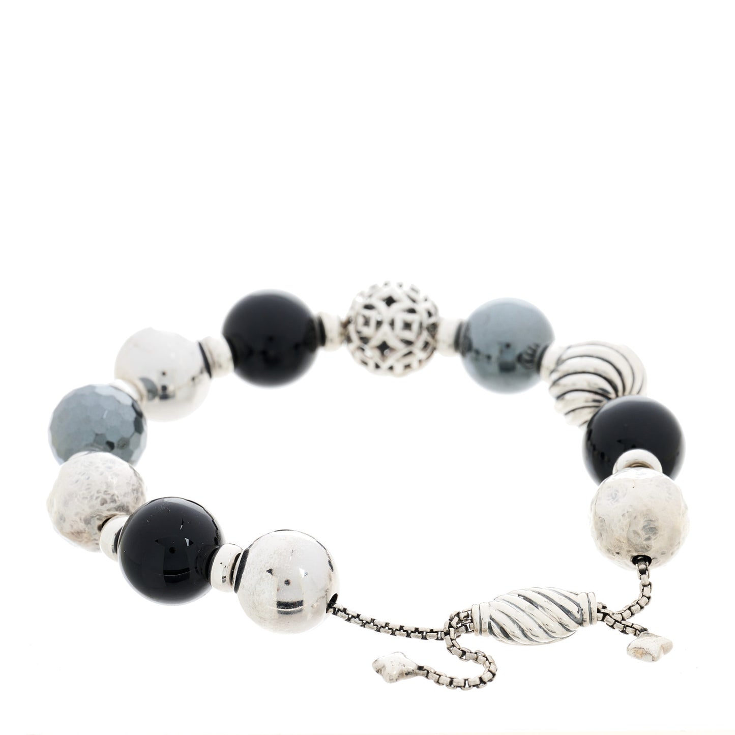 Sterling Silver Black Onyx Hematine 14mm Elements Bead Bracelet
