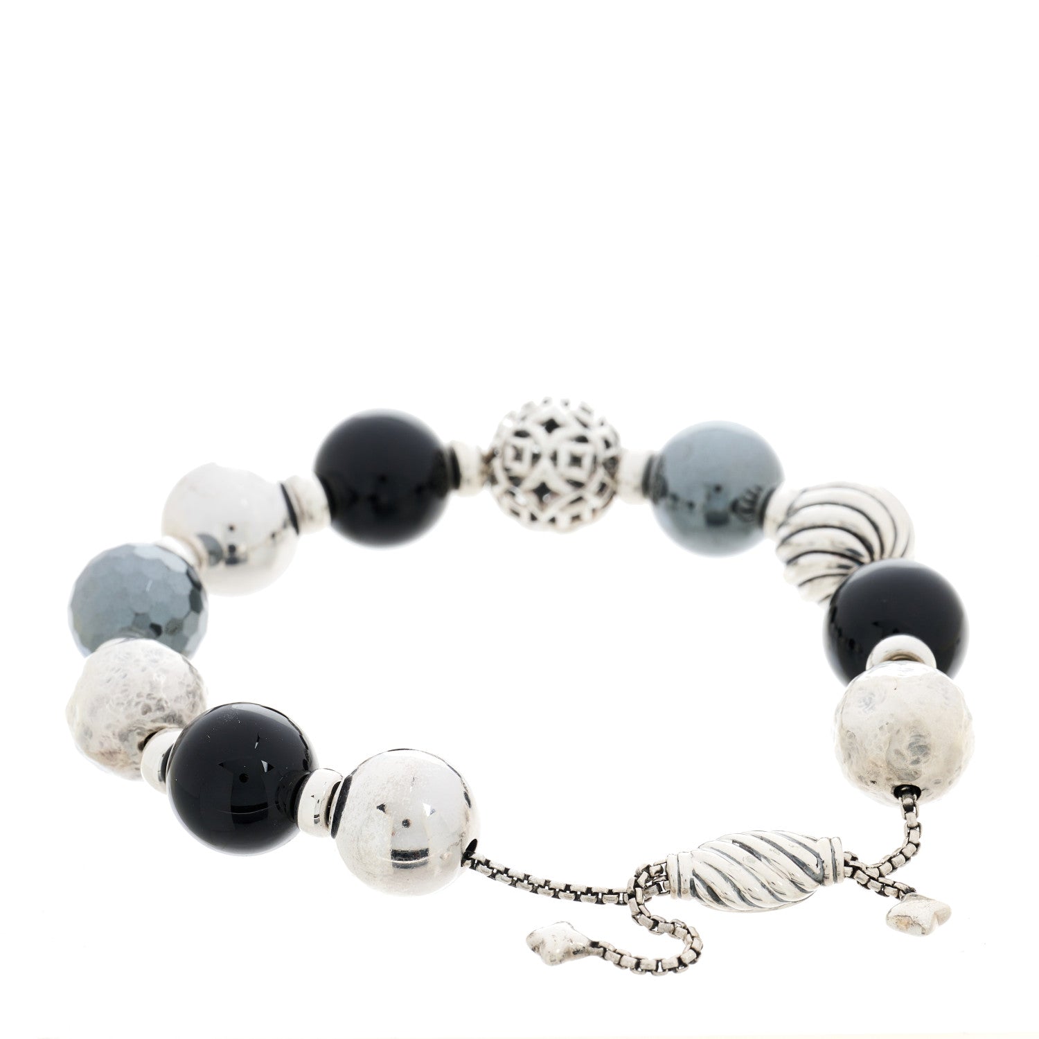 David Yurman Sterling Silver Black Onyx Hematine 14mm Elements Bead Bracelet 2 of 2