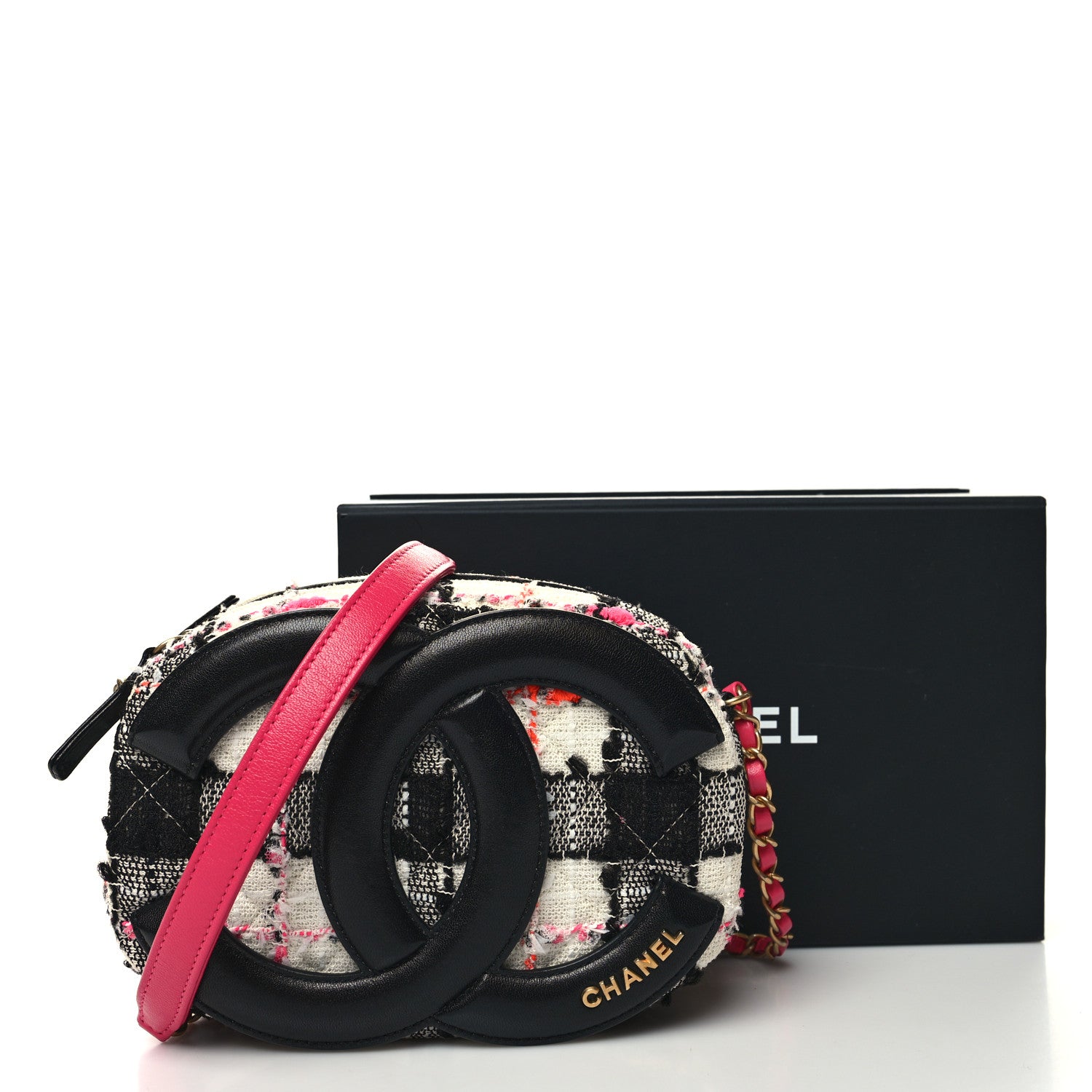 Chanel Tweed Lambskin Quilted Coco Midnight Camera Case White Black Multicolor 10 of 10