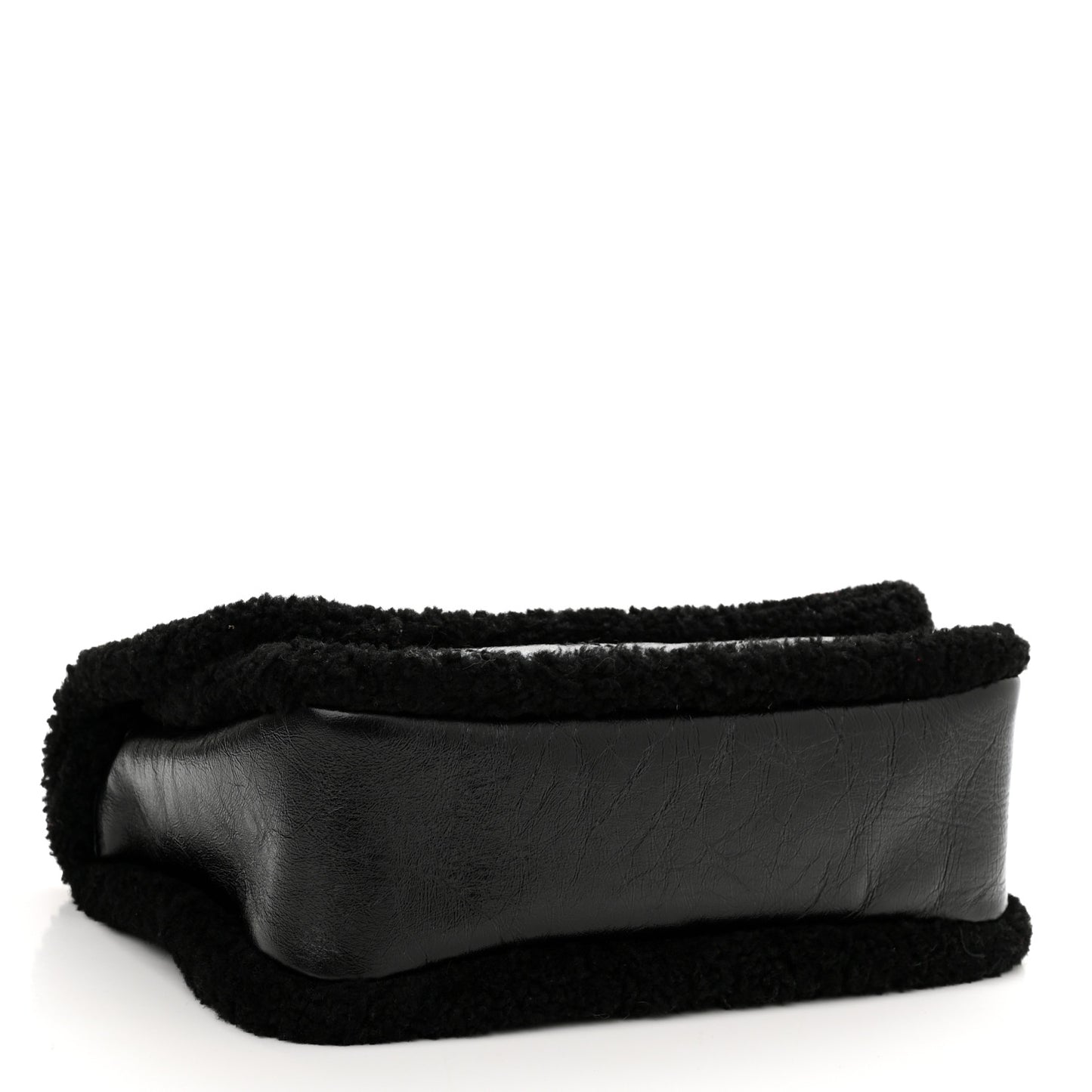 Crinkled Calfskin Shearling Monogram Medium Niki Chain Satchel Black