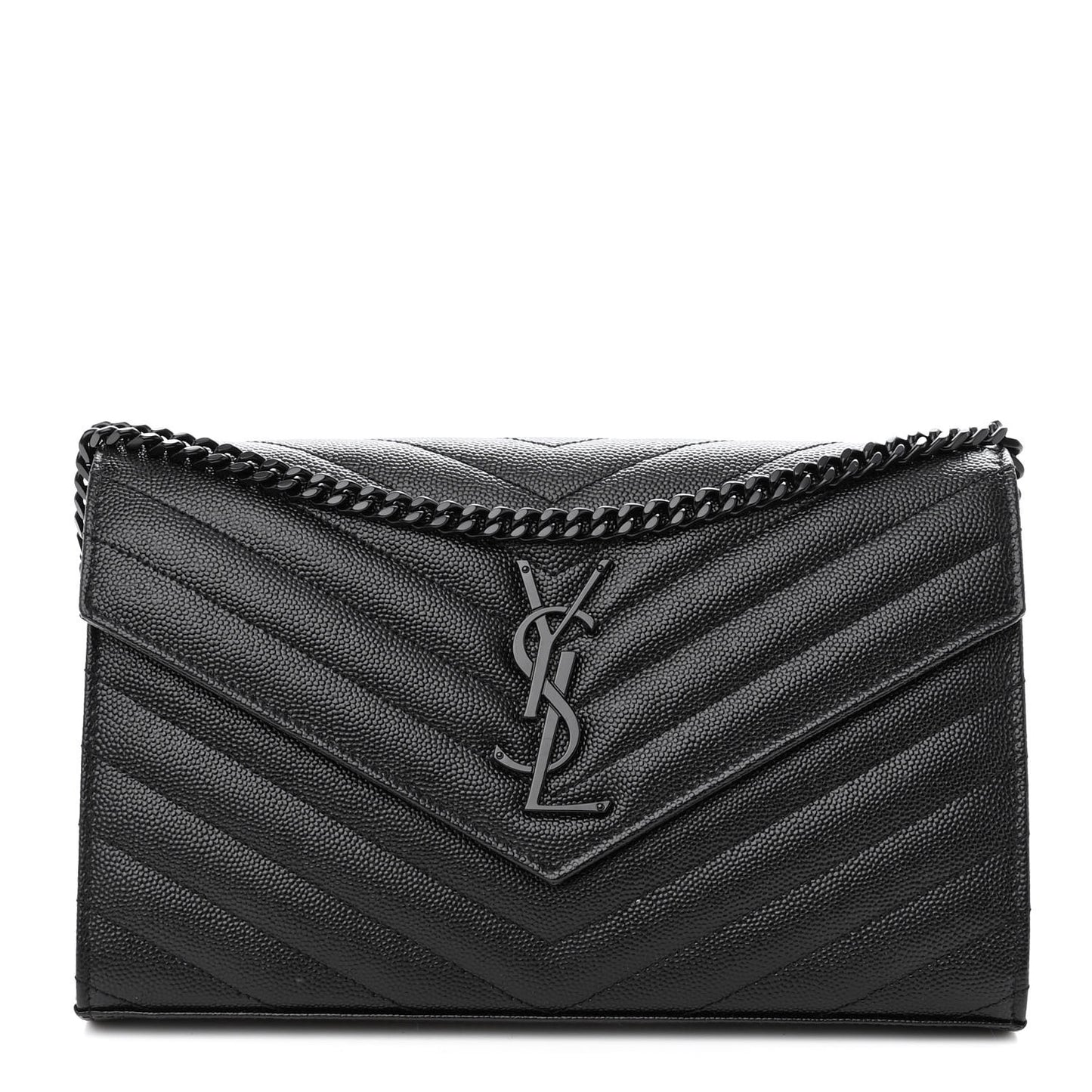 Grain De Poudre Matelasse Chevron Monogram Monochrome Chain Wallet Black