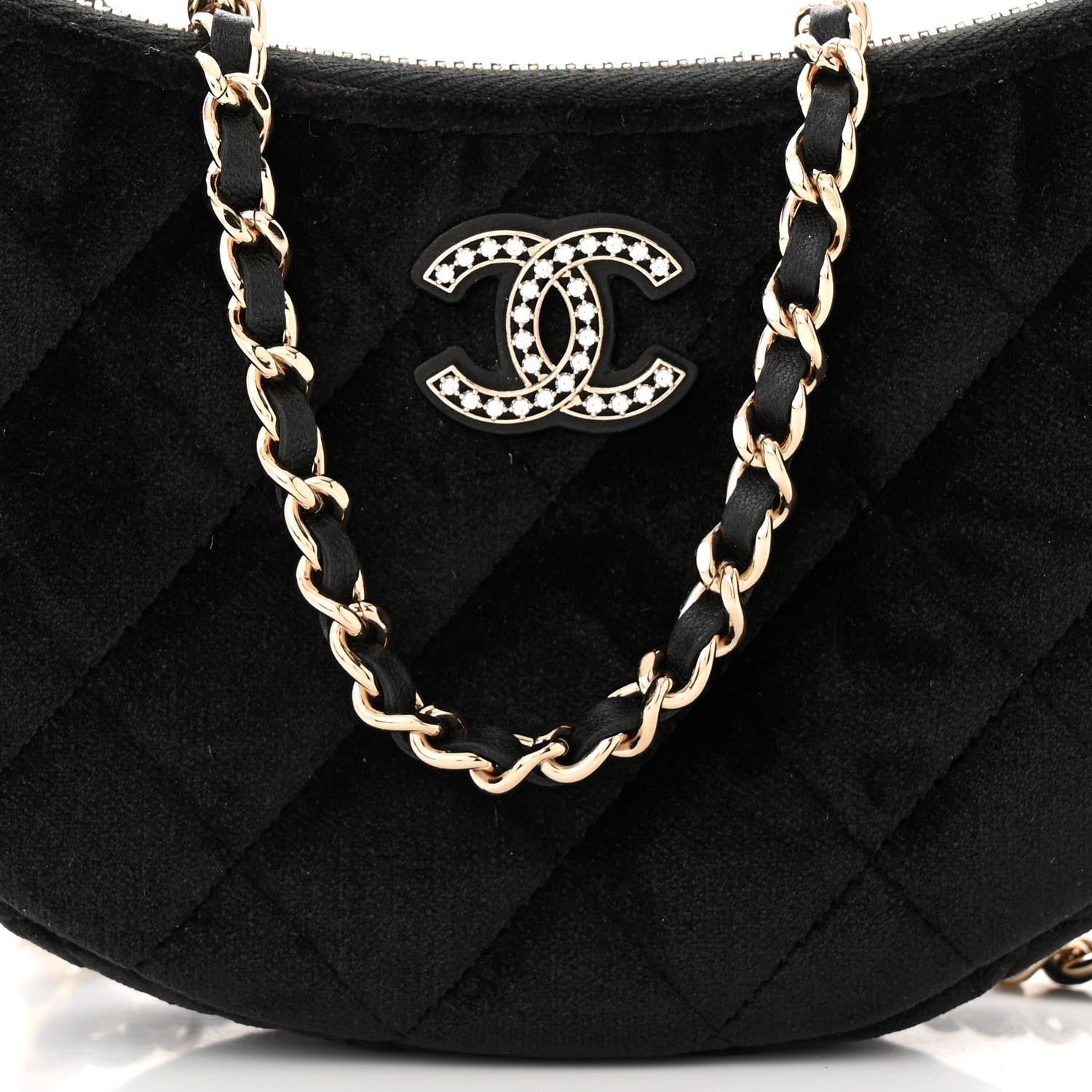 Chanel Velvet Crystal Quilted Chain Hobo Black 8 of 10