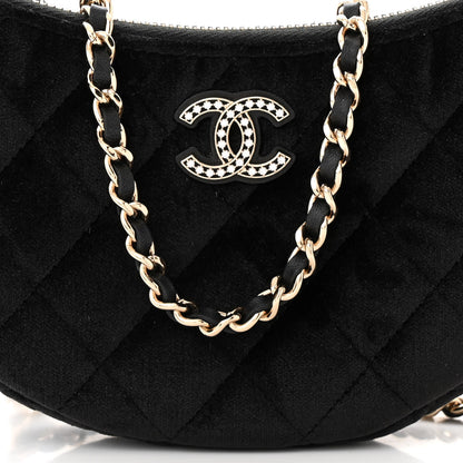 Chanel Velvet Crystal Quilted Chain Hobo Black 8 of 10