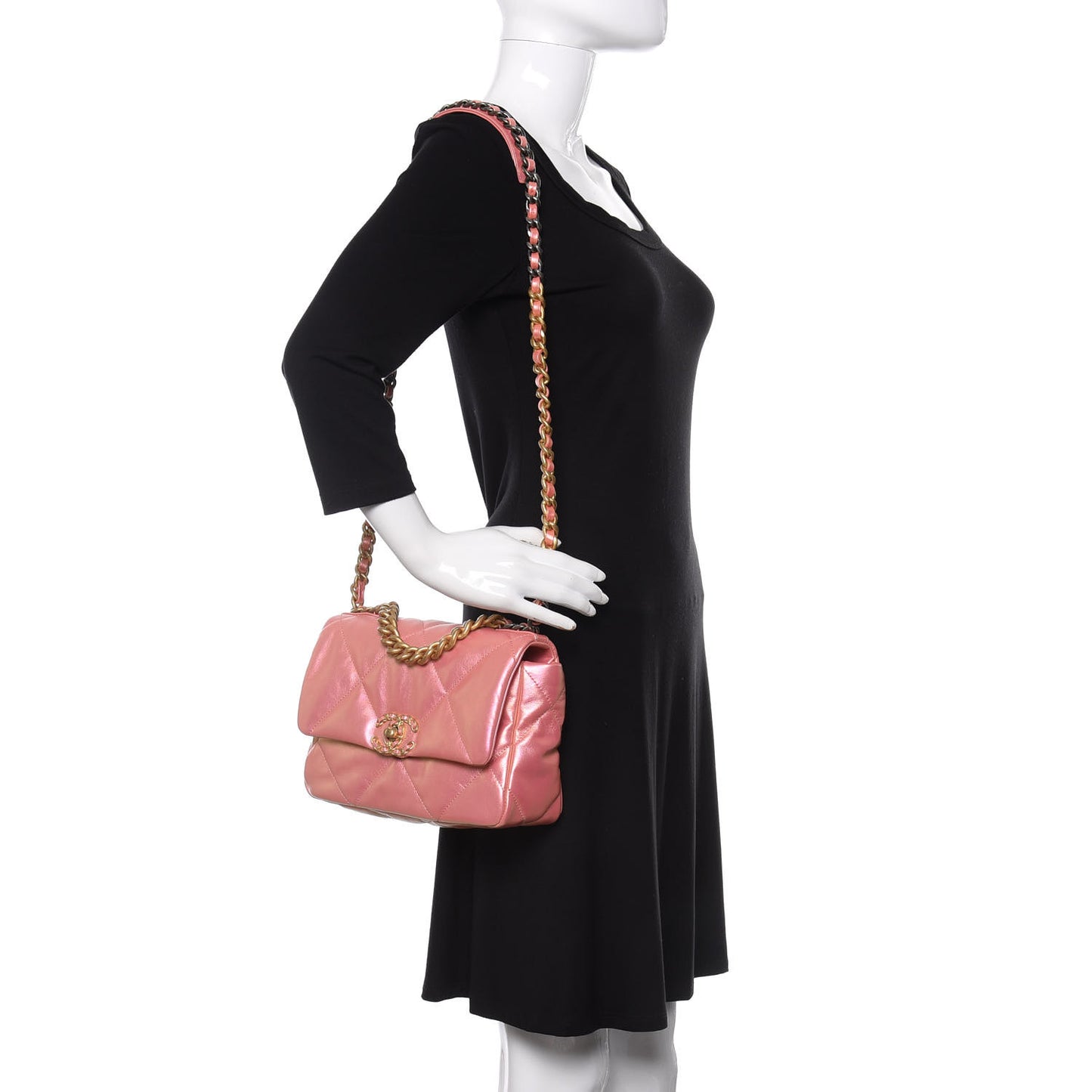 Iridescent Calfskin Quilted Medium 19 Flap Pink