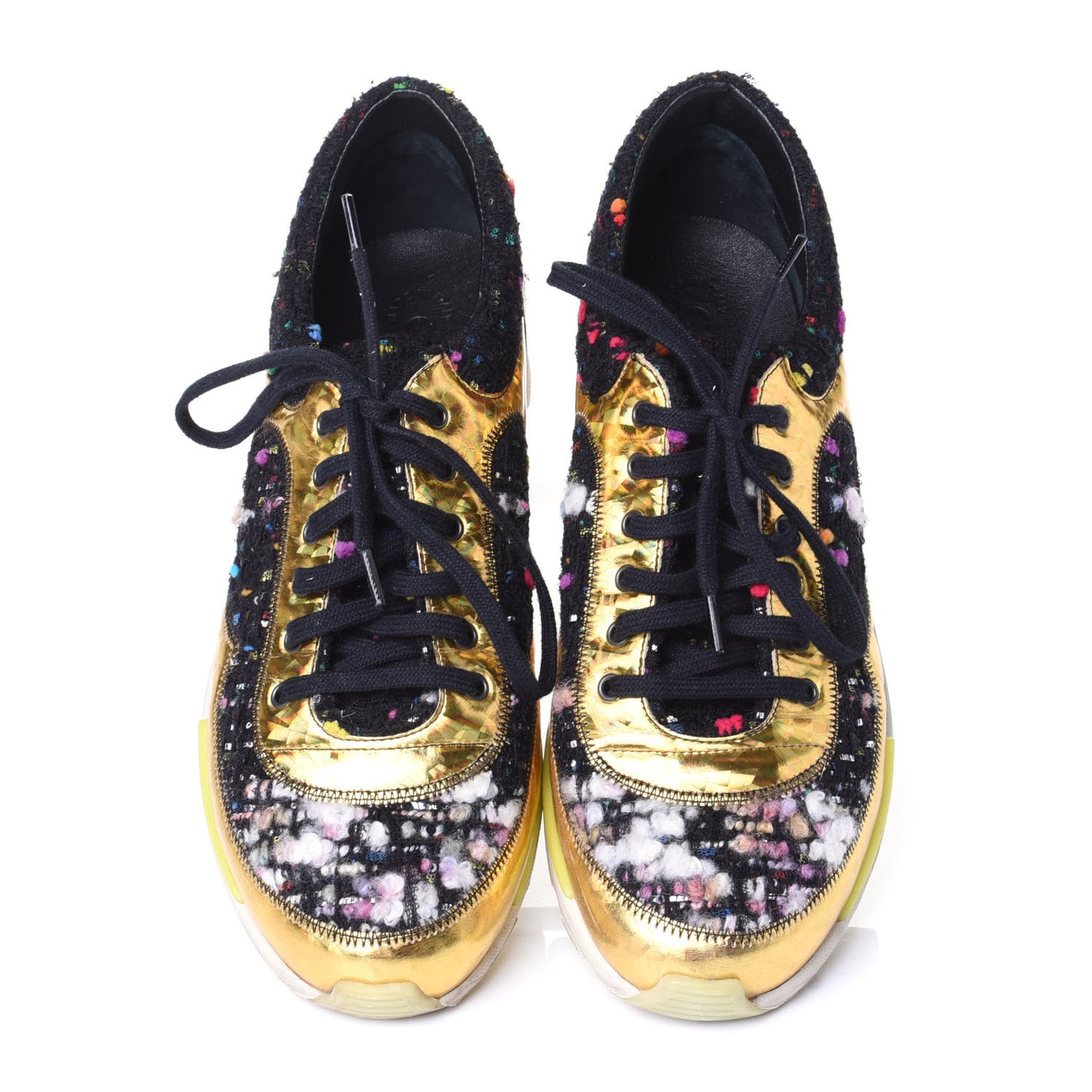 Tweed Lambskin Runway Sneakers 38 Black Multicolor