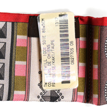Hermes Silk Colliers De Chiens Twilly Framboise Kaki Taupe 4 of 4