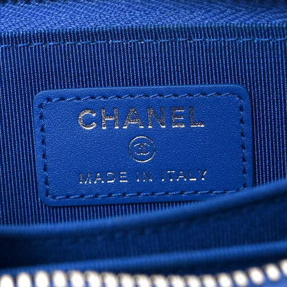 Chanel Caviar Chevron Quilted Zip Around Coin Purse Blue 6 of 8