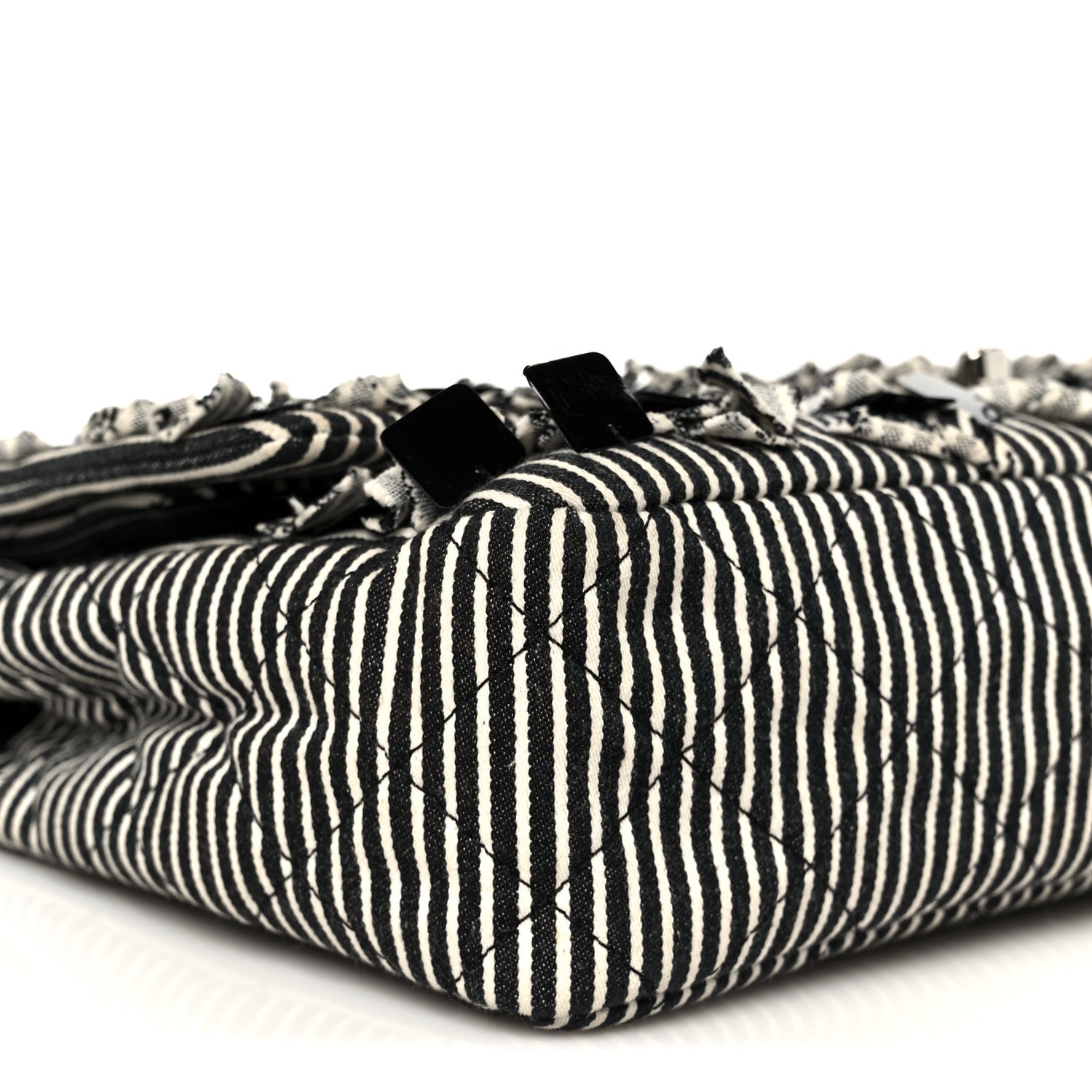 Chanel Canvas Sequin Stripe Medium Double Flap Black White 10 of 11