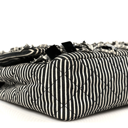 Chanel Canvas Sequin Stripe Medium Double Flap Black White 10 of 11
