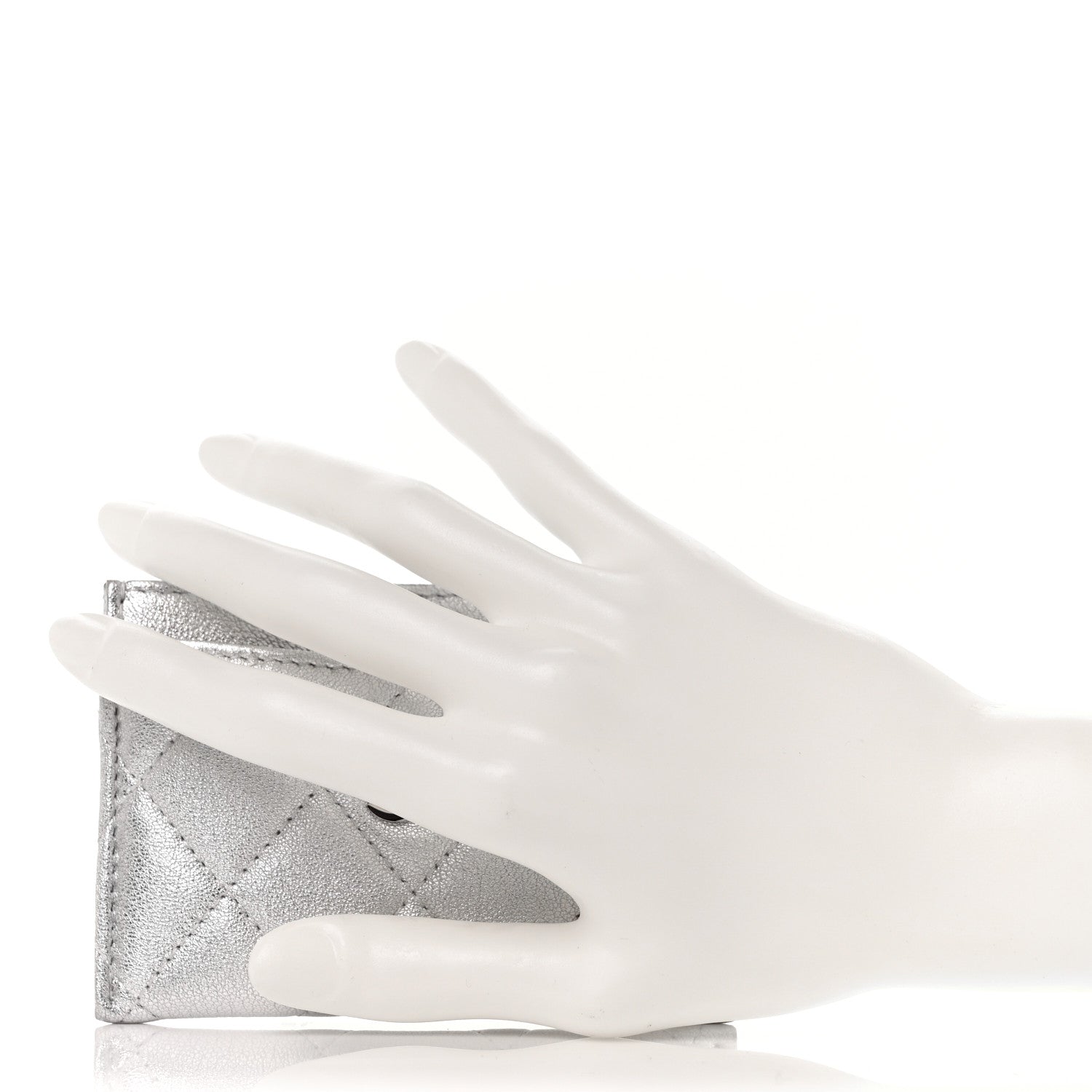 Chanel Metallic Lambskin Quilted Card Holder Silver 2 of 10