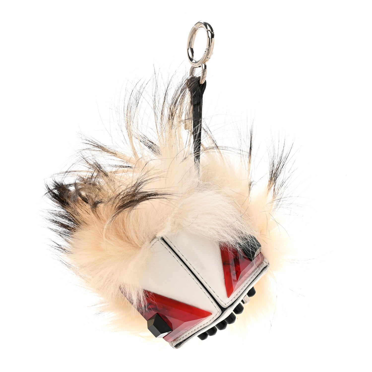 Fendi Vitello Flamingo Fox Fur Flurry Monster Bag Bug Cube Charm White 1 of 3