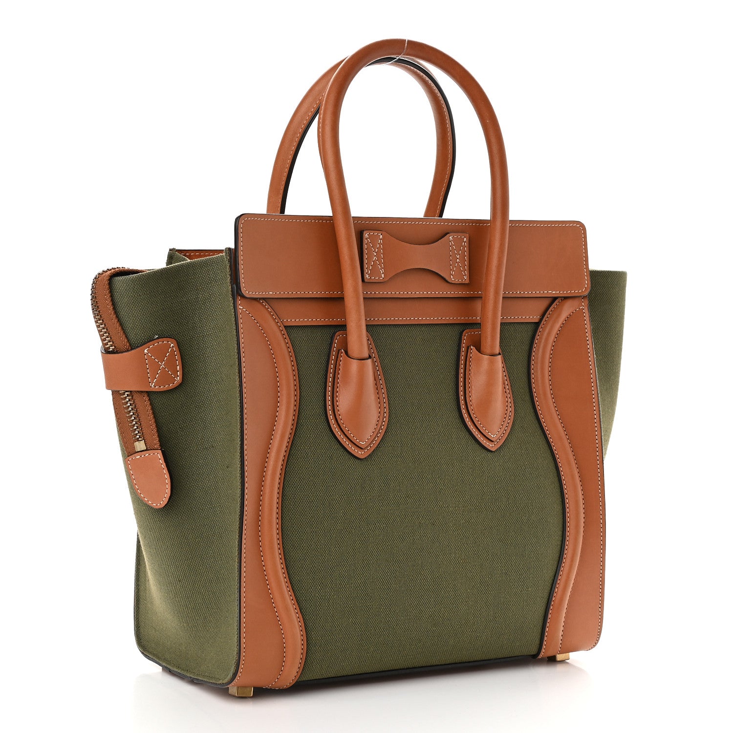 Celine Textile Smooth Calfskin Micro Luggage Multicolor Khaki Tan 2 of 10