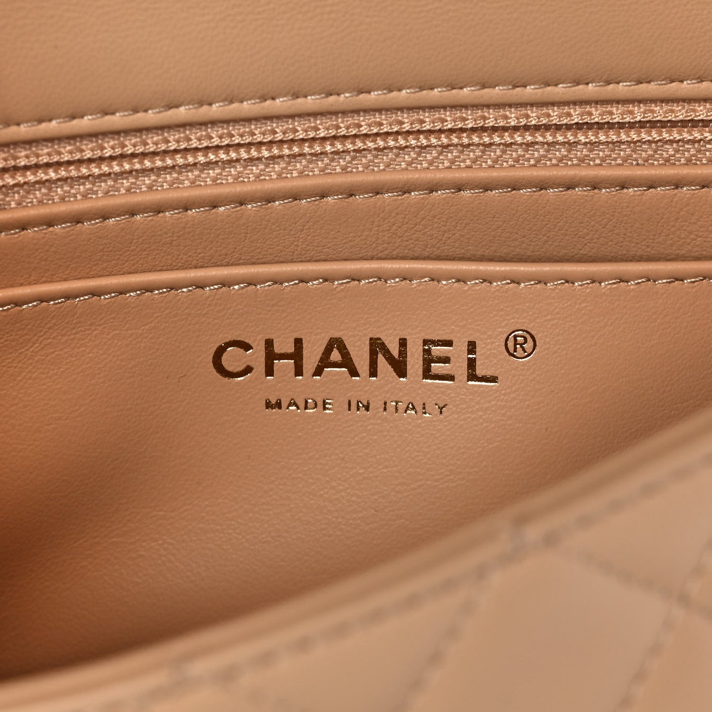 Lambskin Quilted Mini Rectangular Pearl Crush Flap Beige