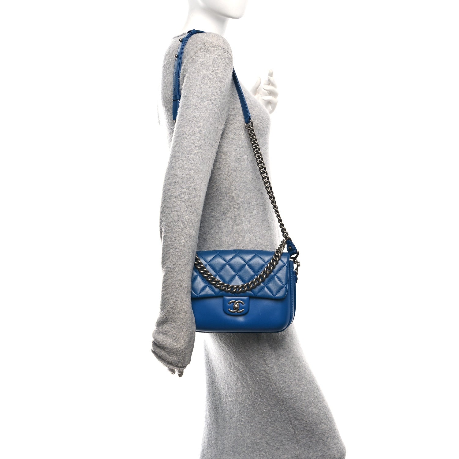 Chanel Calfskin Quilted Medium Rock My Shoulder Flap Blue 2 of 11