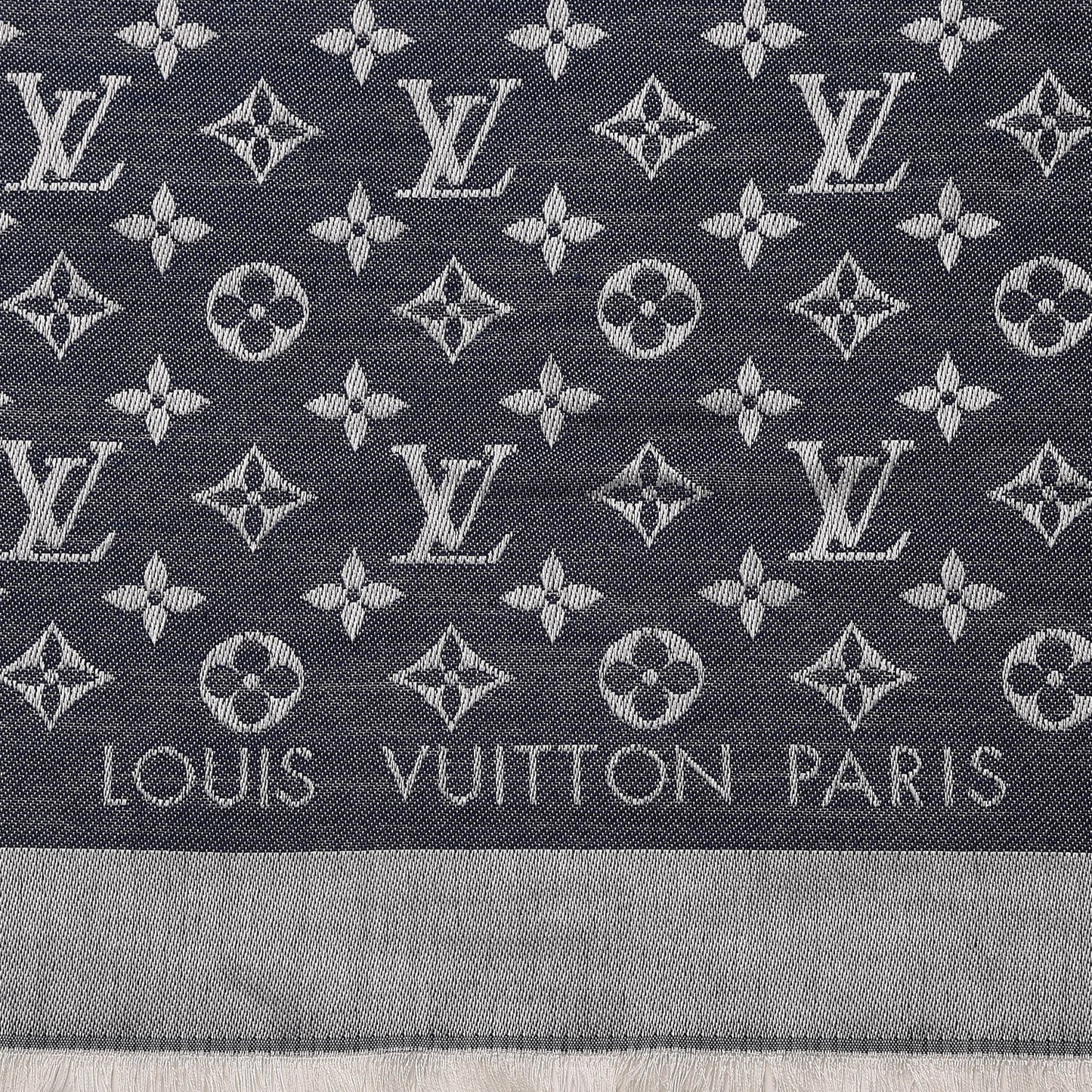 Silk Wool Monogram Denim Shawl Blue