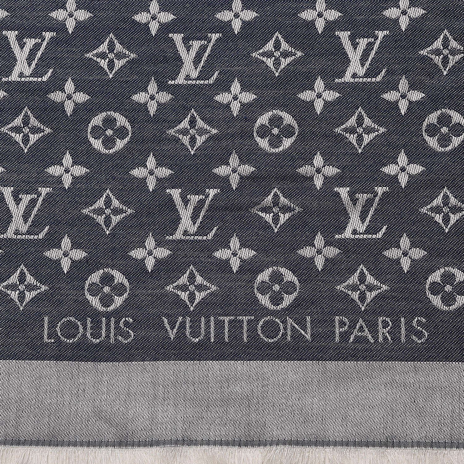Louis Vuitton Silk Wool Monogram Denim Shawl Blue 3 of 4