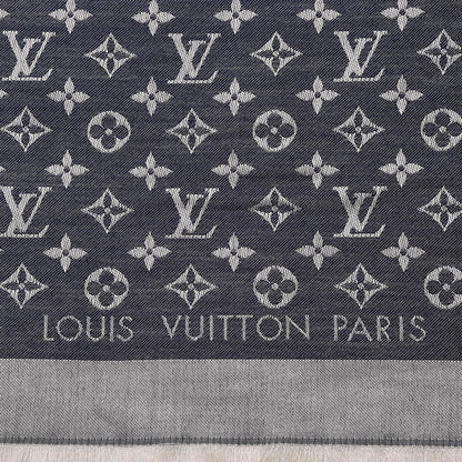 Louis Vuitton Silk Wool Monogram Denim Shawl Blue 3 of 4